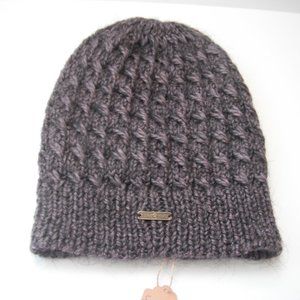 Hand Knitted Hat Toque Adult Size - L(M) Alpaca Gray/Purple 025 Hand knit by me